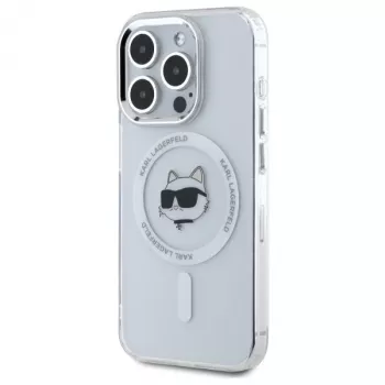 Karl Lagerfeld KLHMP15XHLSCHH Hardcase IML Metal Choupette Head MagSafe für iPhone 15 Pro Max 6,7 inch Weiß