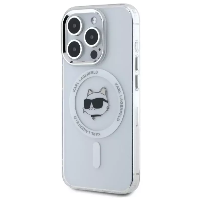 Karl Lagerfeld KLHMP15XHLSCHH Hardcase IML Metal Choupette Head MagSafe für iPhone 15 Pro Max 6,7 inch Weiß