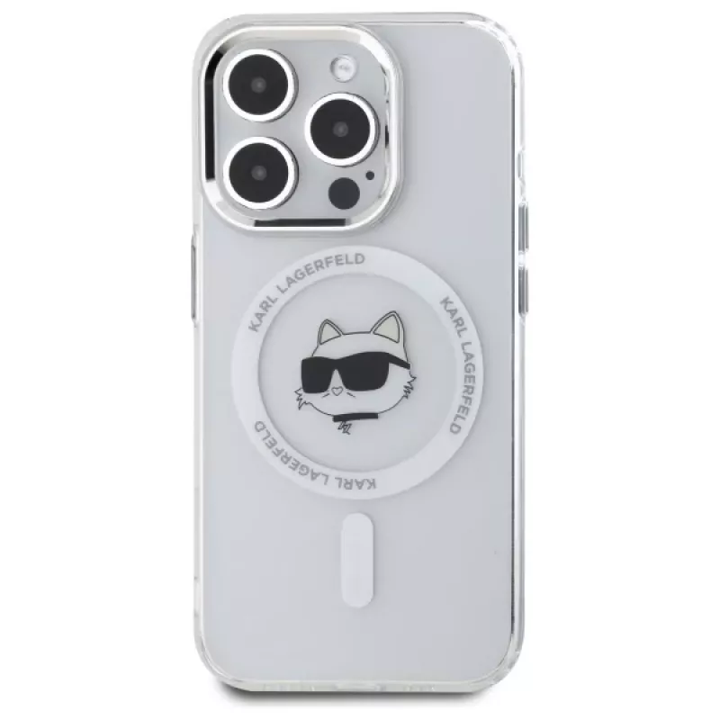 Karl Lagerfeld KLHMP15XHLSCHH Hardcase IML Metal Choupette Head MagSafe für iPhone 15 Pro Max 6,7 inch Weiß