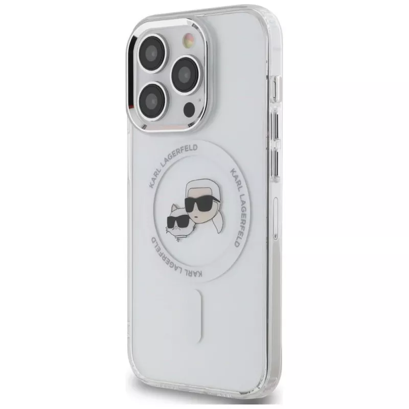 Karl Lagerfeld KLHMP14LHLSKCH iPhone 14 Pro 6.1 Hardcase IML Metal Karl & Choupette Head MagSafe White