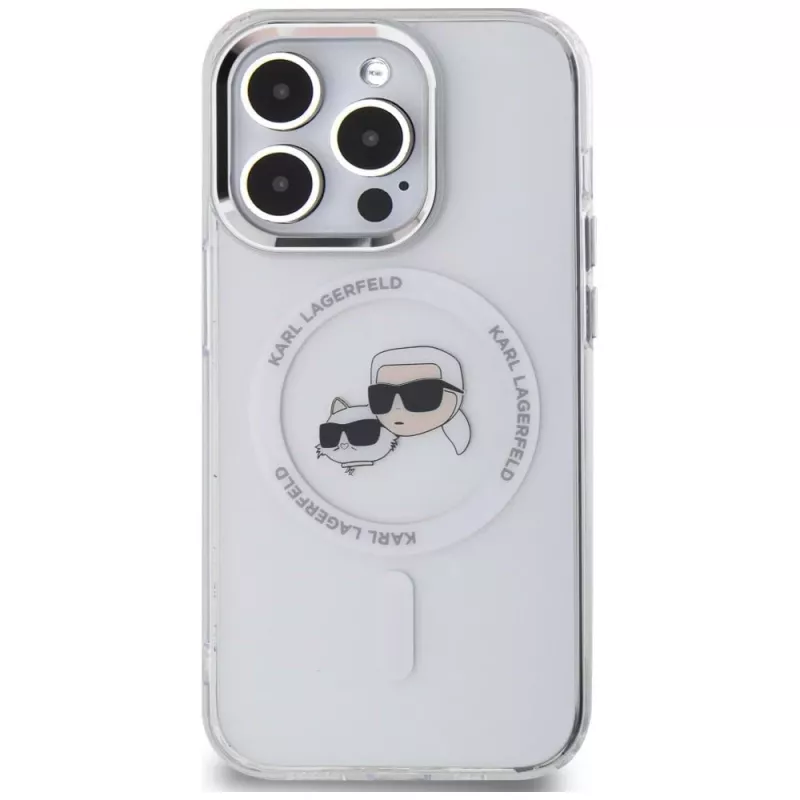 Karl Lagerfeld KLHMP14LHLSKCH iPhone 14 Pro 6.1 Hardcase IML Metal Karl & Choupette Head MagSafe White