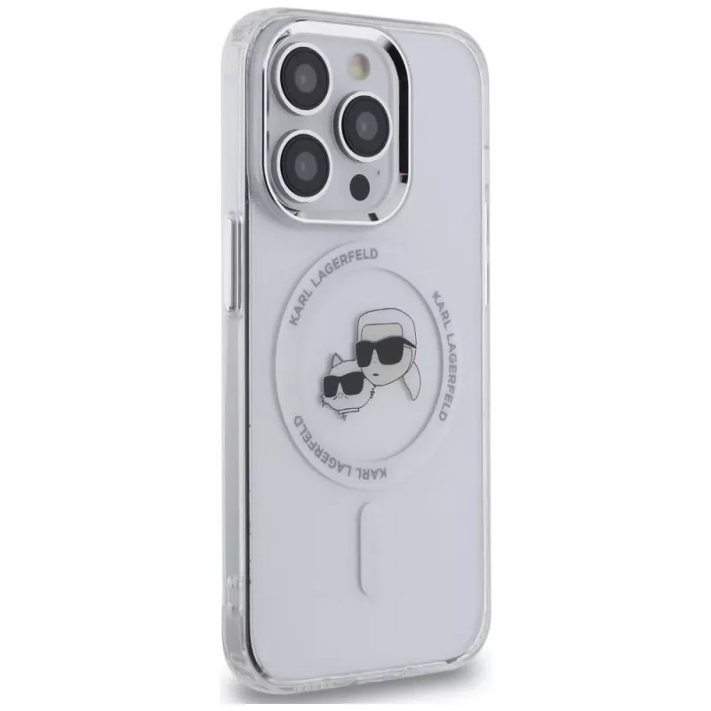 Karl Lagerfeld KLHMP14LHLSKCH iPhone 14 Pro 6.1 Hardcase IML Metal Karl & Choupette Head MagSafe White