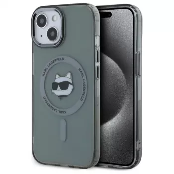 Karl Lagerfeld KLHMP15SHLSCHK Hardcase für iPhone 15 6,1 Zoll Schwarz Metall Choupette Kopf MagSafe
