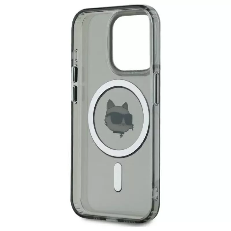 Karl Lagerfeld KLHMP15LHLSCHK iPhone 15 Pro 6.1 Hardcase IML Metal Choupette Head MagSafe Schwarz