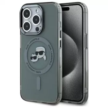 Karl Lagerfeld KLHMP15XHLSKCK iPhone 15 Pro Max 6,7 inch Hardcase IML Metal Karl & Choupette Head MagSafe Schwarz