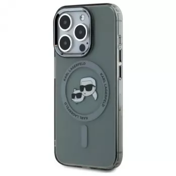 Karl Lagerfeld KLHMP15XHLSKCK iPhone 15 Pro Max 6,7 inch Hardcase IML Metal Karl & Choupette Head MagSafe Schwarz