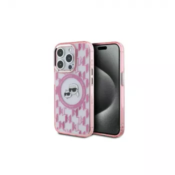 Karl Lagerfeld KLHMP15LHMCKMHP iPhone 15 Pro 6,1 inch Pink IML Monogram Karl & Choupette Head MagSafe Back Cover