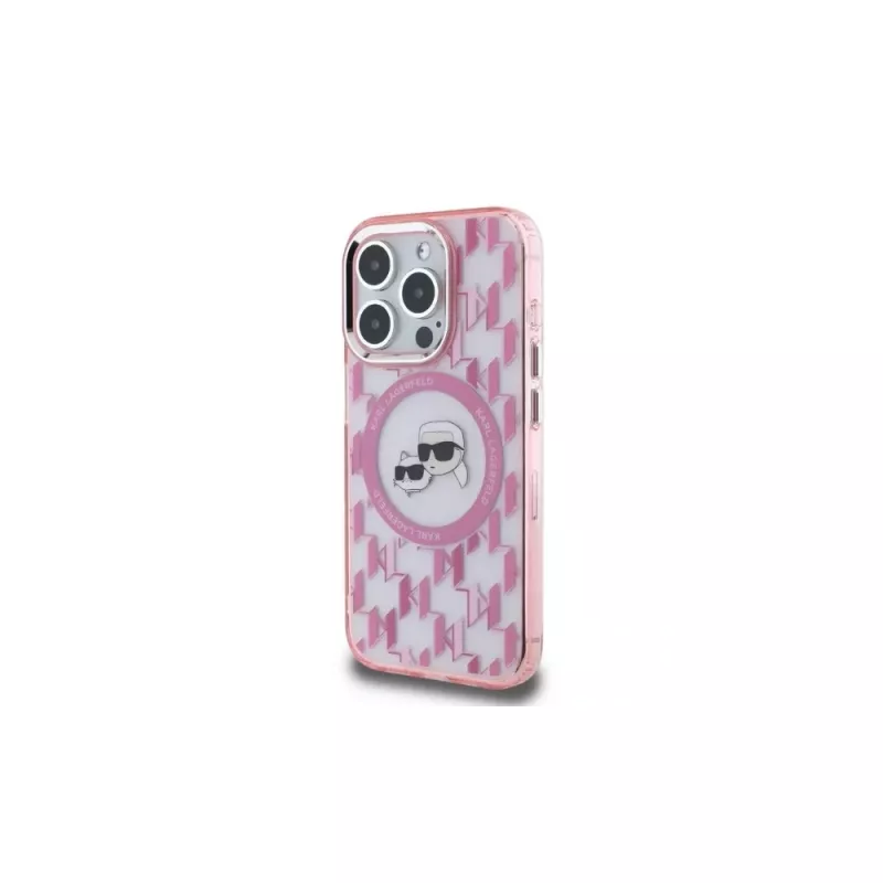 Karl Lagerfeld KLHMP15LHMCKMHP iPhone 15 Pro 6,1 inch Pink IML Monogram Karl & Choupette Head MagSafe Back Cover