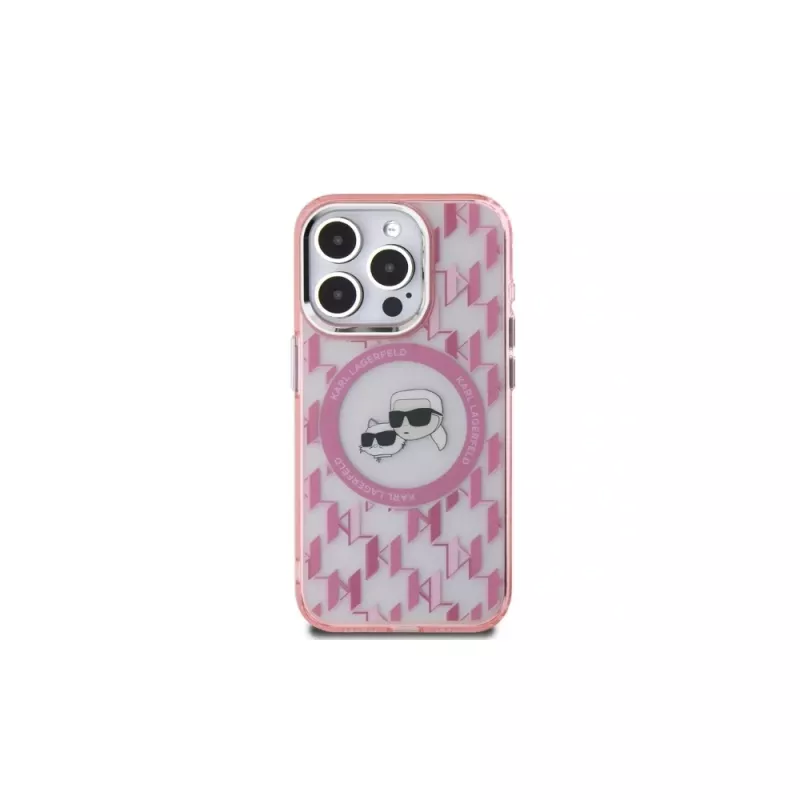 Karl Lagerfeld KLHMP15XHMCKMHP iPhone 15 Pro Max 6,7 inch Pink IML Monogram Karl & Choupette Head MagSafe Case