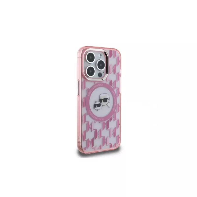 Karl Lagerfeld KLHMP15XHMCKMHP iPhone 15 Pro Max 6,7 inch Pink IML Monogram Karl & Choupette Head MagSafe Case