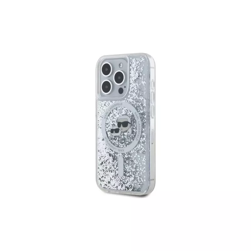 Karl Lagerfeld KLHMP15LLGKCSGH iPhone 15 Pro 6.1 Hard Case Transparent Liquid Glitter Karl & Choupette Head MagSafe