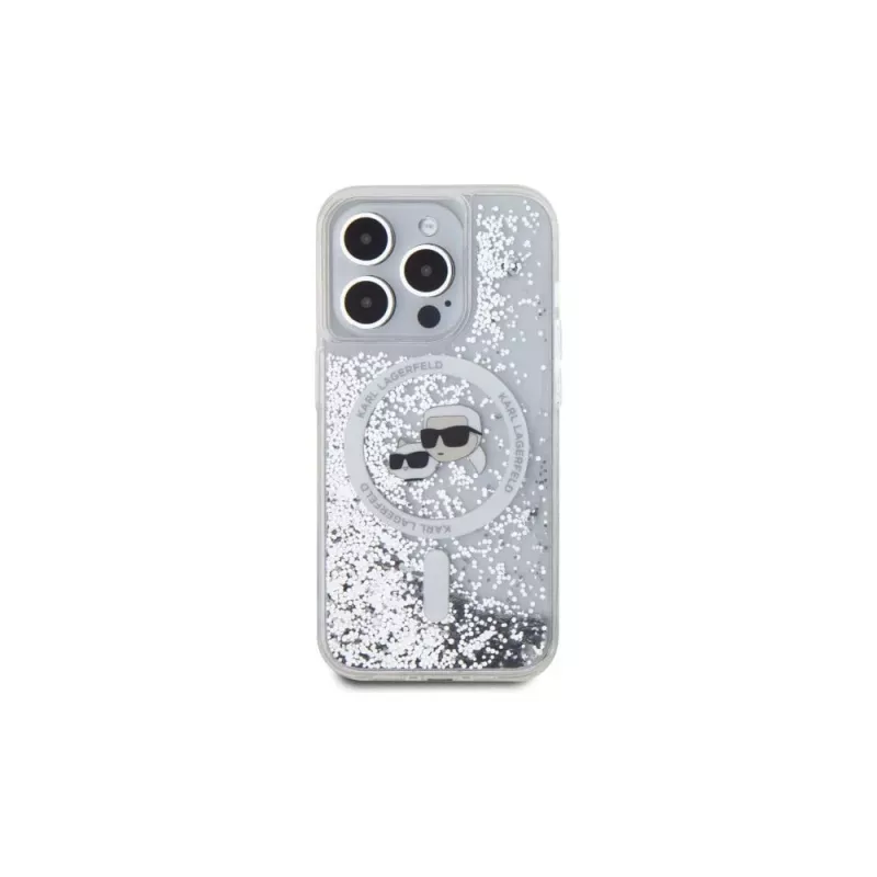 Karl Lagerfeld KLHMP15LLGKCSGH iPhone 15 Pro 6.1 Hard Case Transparent Liquid Glitter Karl & Choupette Head MagSafe