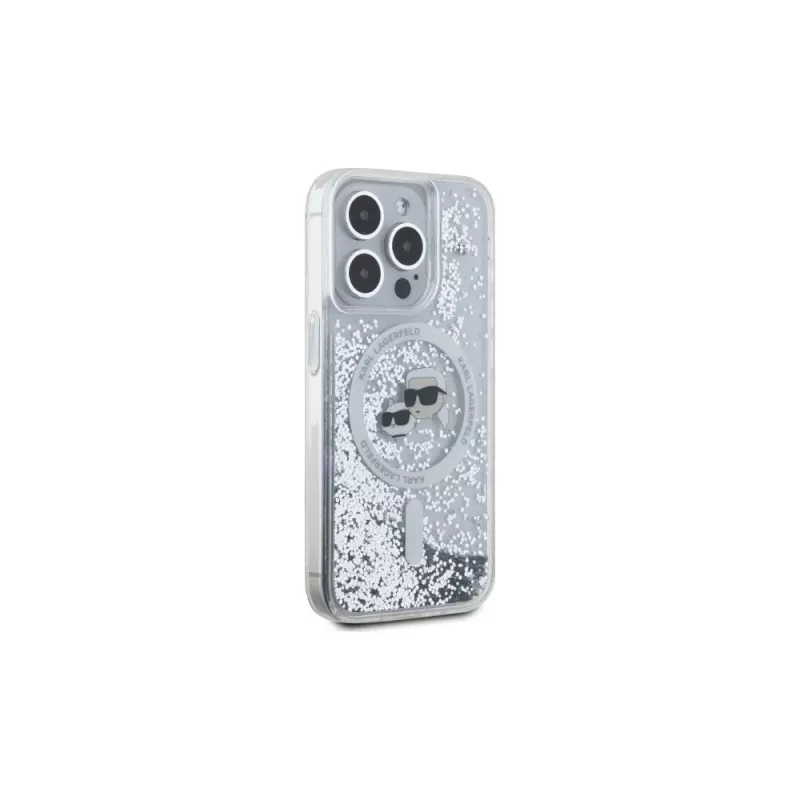 Karl Lagerfeld KLHMP15LLGKCSGH iPhone 15 Pro 6.1 Hard Case Transparent Liquid Glitter Karl & Choupette Head MagSafe