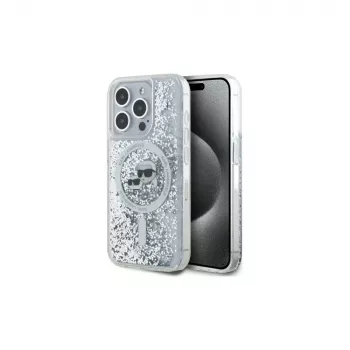Karl Lagerfeld KLHMP15XLGKCSGH Hard Case für iPhone 15 Pro Max 6,7 inch Transparent Liquid Glitter Karl & Choupette Head MagSafe