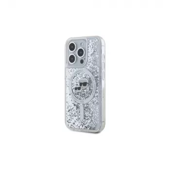 Karl Lagerfeld KLHMP15XLGKCSGH Hard Case für iPhone 15 Pro Max 6,7 inch Transparent Liquid Glitter Karl & Choupette Head MagSafe