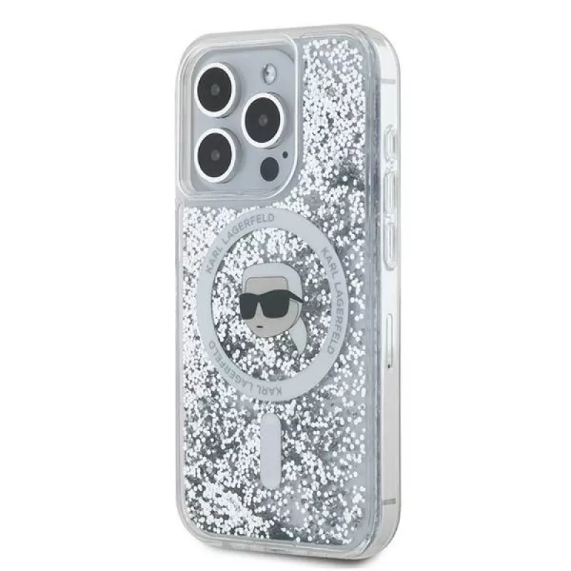 Karl Lagerfeld KLHMP15LLGKISGH iPhone 15 Pro 6,1 inch Hardcase Transparent Liquid Glitter Karl Head MagSafe