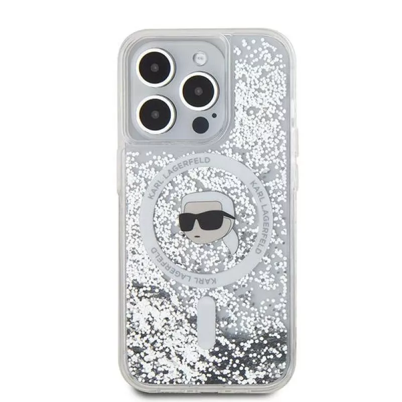 Karl Lagerfeld KLHMP15LLGKISGH iPhone 15 Pro 6,1 inch Hardcase Transparent Liquid Glitter Karl Head MagSafe
