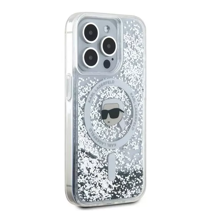 Karl Lagerfeld KLHMP15LLGKISGH iPhone 15 Pro 6,1 inch Hardcase Transparent Liquid Glitter Karl Head MagSafe