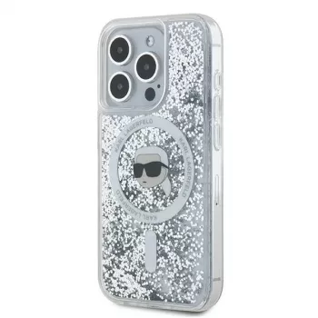 Karl Lagerfeld KLHMP15XLGKISGH iPhone 15 Pro Max 6.7 Hard Case Transparent Liquid Glitter Karl Head MagSafe