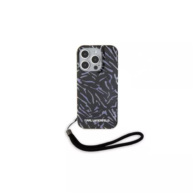 Karl Lagerfeld Zebra With Cord Rückseitenabdeckung für Apple iPhone 15 Pro Max 6,7 Lila
