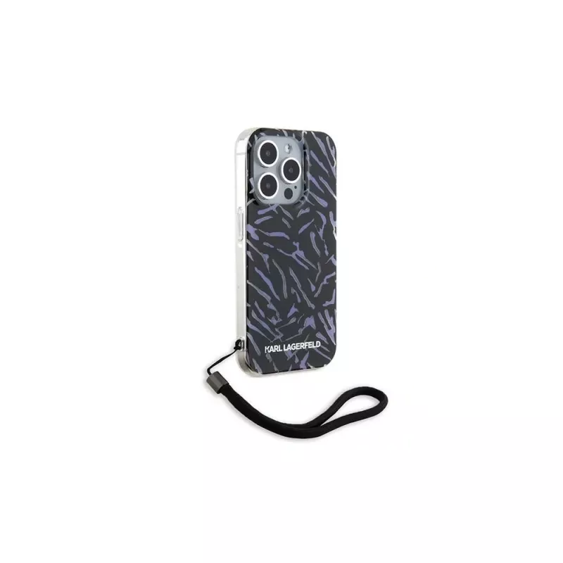Karl Lagerfeld Zebra With Cord Rückseitenabdeckung für Apple iPhone 15 Pro Max 6,7 Lila