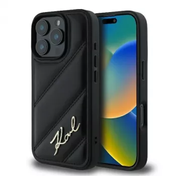 Karl Lagerfeld Quilted Signature Hard Case für iPhone 16 Pro, Schwarz