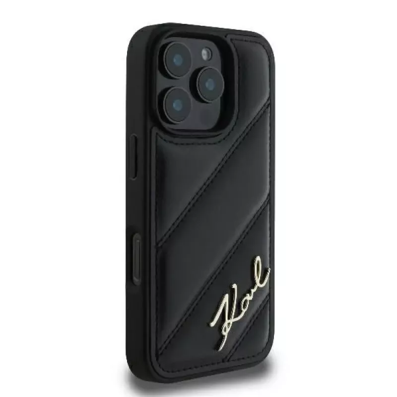 Karl Lagerfeld Quilted Signature Hard Case für iPhone 16 Pro, Schwarz