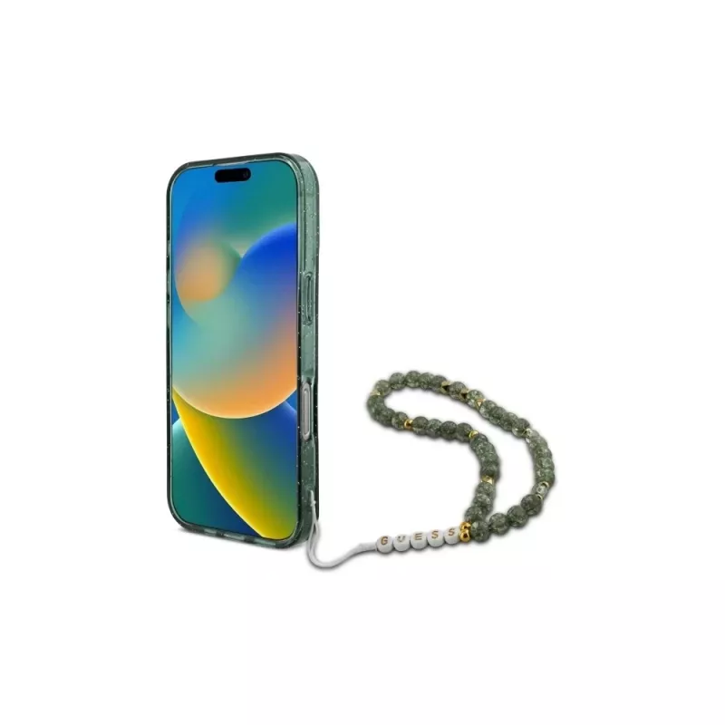 Guess IML Glitter With Pearl Strap MagSafe Case für iPhone 16 Pro Max (Grün)