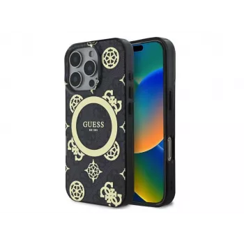 Guess GUHMP16LH4PYEEK Hardcase für Apple iPhone 16 Pro 6,3 inch Schwarz Peony On 4G Background IML MagSafe