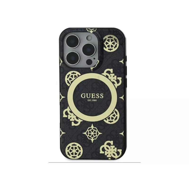 Guess GUHMP16LH4PYEEK Hardcase für Apple iPhone 16 Pro 6,3 inch Schwarz Peony On 4G Background IML MagSafe