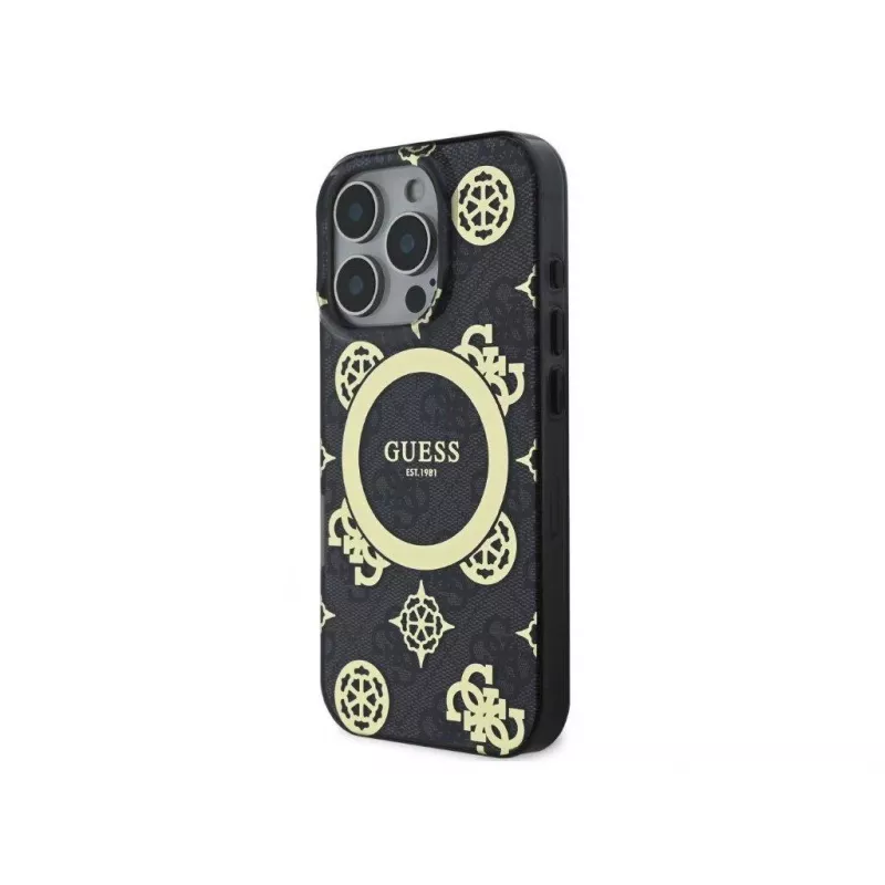 Guess GUHMP16LH4PYEEK Hardcase für Apple iPhone 16 Pro 6,3 inch Schwarz Peony On 4G Background IML MagSafe
