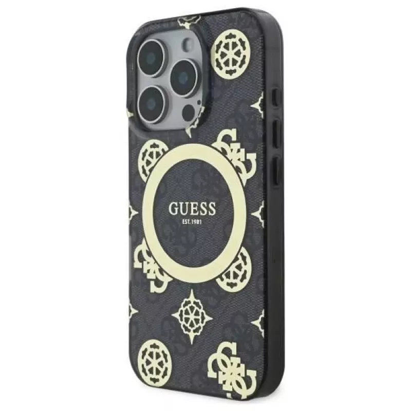 Guess GUHMP16XH4PYEEK Hardcase für iPhone 16 Pro Max 6,9 inch Schwarz Peony auf 4G Hintergrund MagSafe