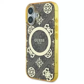 Guess GUHMP16SH4PYEEW Hard Case für Apple iPhone 16 6,1 inch Braun Peony On 4G Background MagSafe