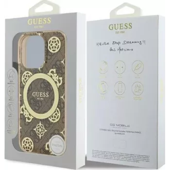Guess GUHMP16XH4PYEEW iPhone 16 Pro Max 6,9 inch Hardcase IML Peony On 4G Background MagSafe Braun
