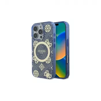 Guess GUHMP16LH4PYEEB iPhone 16 Pro 6.3 Blau Hardcase IML Peony On 4G Background MagSafe