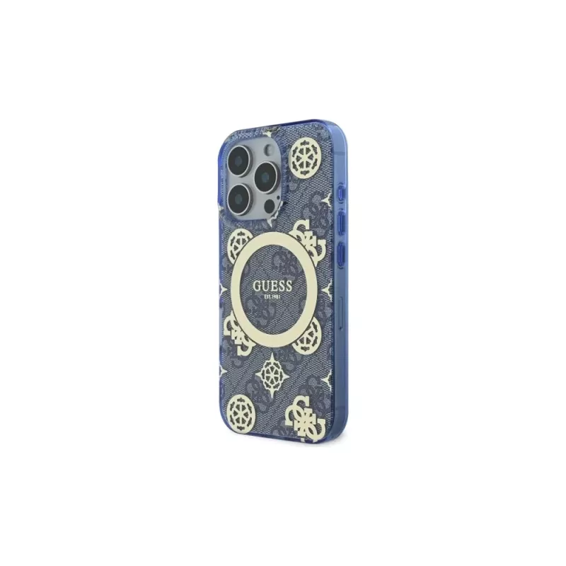 Guess GUHMP16LH4PYEEB iPhone 16 Pro 6.3 Blau Hardcase IML Peony On 4G Background MagSafe