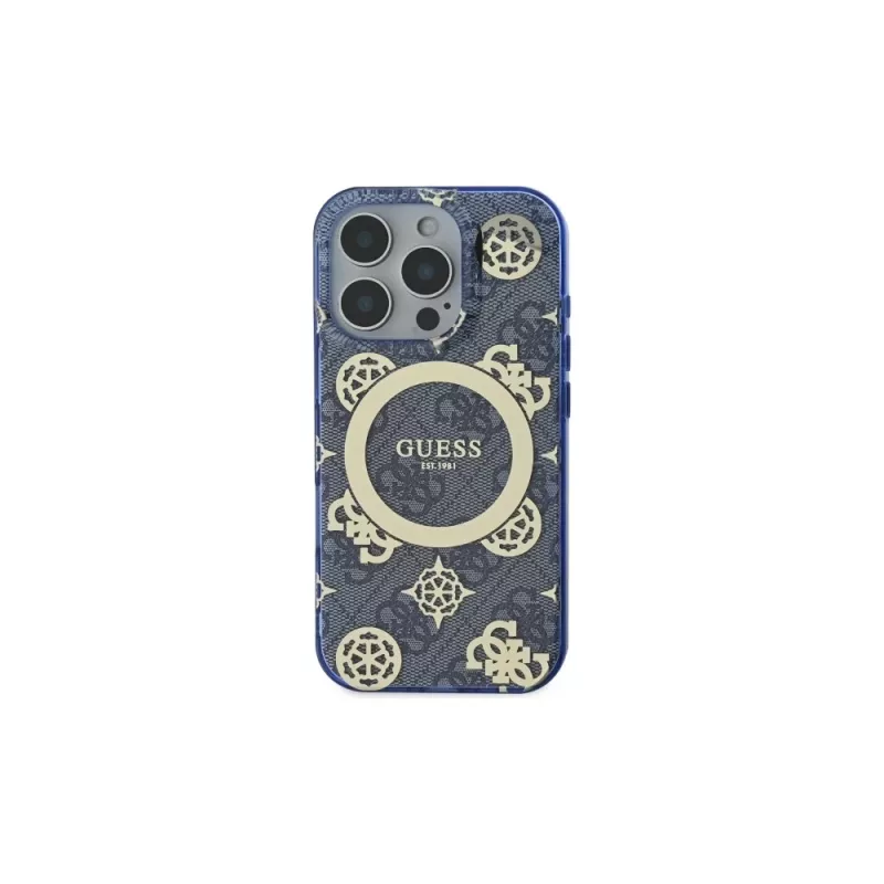 Guess GUHMP16LH4PYEEB iPhone 16 Pro 6.3 Blau Hardcase IML Peony On 4G Background MagSafe