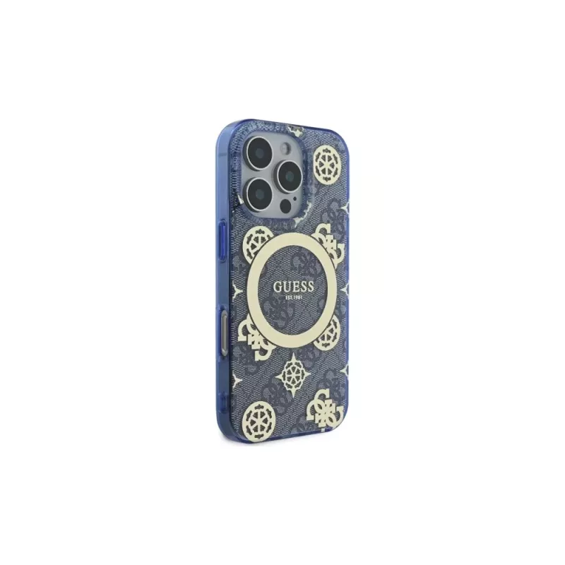 Guess GUHMP16LH4PYEEB iPhone 16 Pro 6.3 Blau Hardcase IML Peony On 4G Background MagSafe