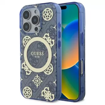Guess GUHMP16XH4PYEEB iPhone 16 Pro Max 6,9 inch Blue Hardcase IML Peony On 4G Background MagSafe