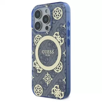 Guess GUHMP16XH4PYEEB iPhone 16 Pro Max 6,9 inch Blue Hardcase IML Peony On 4G Background MagSafe