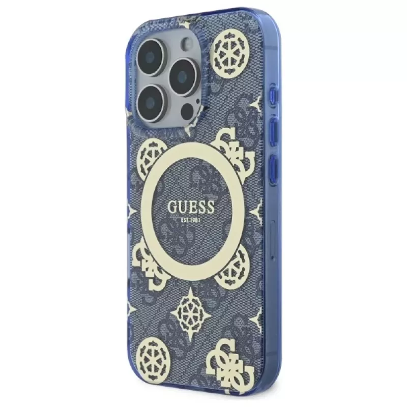Guess GUHMP16XH4PYEEB iPhone 16 Pro Max 6,9 inch Blue Hardcase IML Peony On 4G Background MagSafe