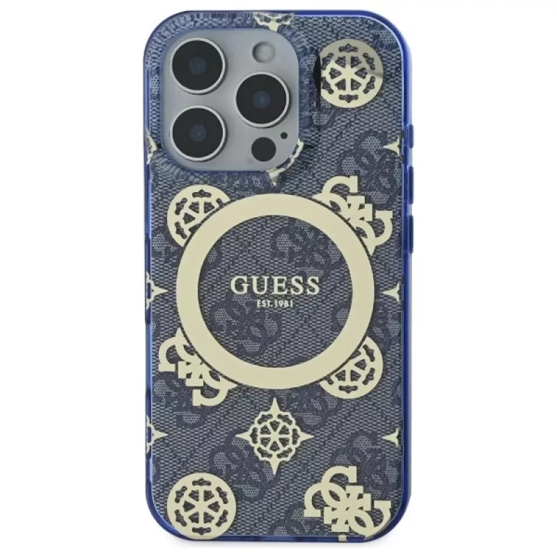 Guess GUHMP16XH4PYEEB iPhone 16 Pro Max 6,9 inch Blue Hardcase IML Peony On 4G Background MagSafe