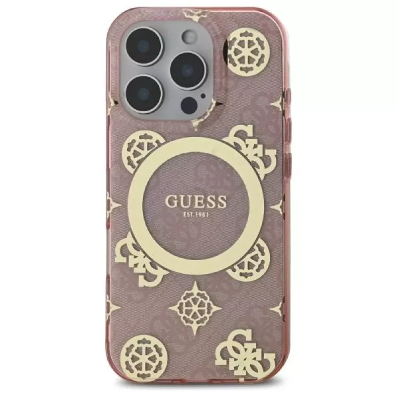 Guess GUHMP16LH4PYEEP iPhone 16 Pro 6,3 inch Pink Hardcase IML Peony On 4G Background MagSafe