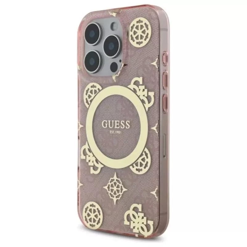 Guess GUHMP16LH4PYEEP iPhone 16 Pro 6,3 inch Pink Hardcase IML Peony On 4G Background MagSafe