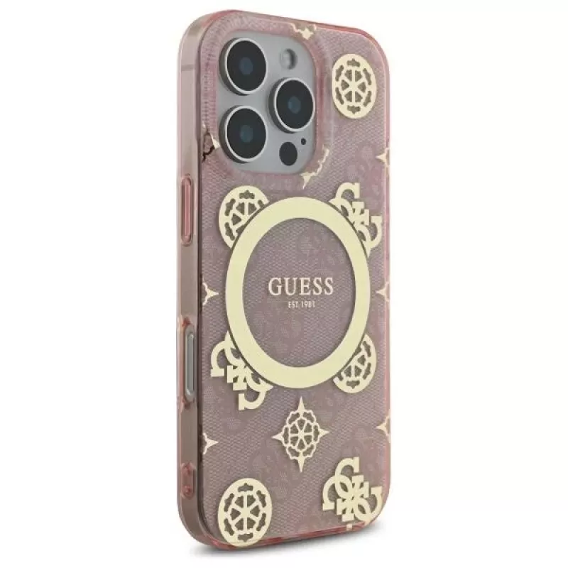 Guess GUHMP16LH4PYEEP iPhone 16 Pro 6,3 inch Pink Hardcase IML Peony On 4G Background MagSafe