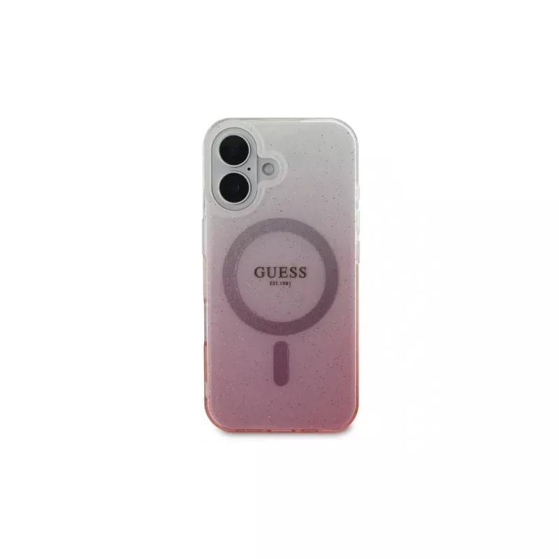 Guess IML Glitter Gradient MagSafe Case für iPhone 16 (Pink)