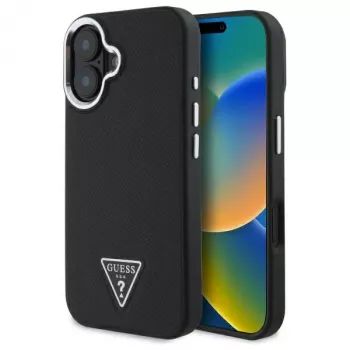 Guess Grained Triangle MagSafe Hard Case für Apple iPhone 16 Plus - Schwarz