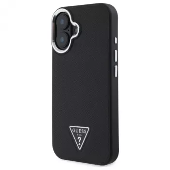 Guess Grained Triangle MagSafe Hard Case für Apple iPhone 16 Plus - Schwarz
