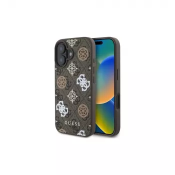 Guess Peony On 4G Background MagSafe Case für iPhone 16 (Braun)