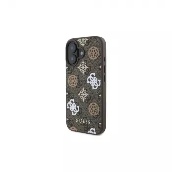 Guess Peony On 4G Background MagSafe Case für iPhone 16 (Braun)